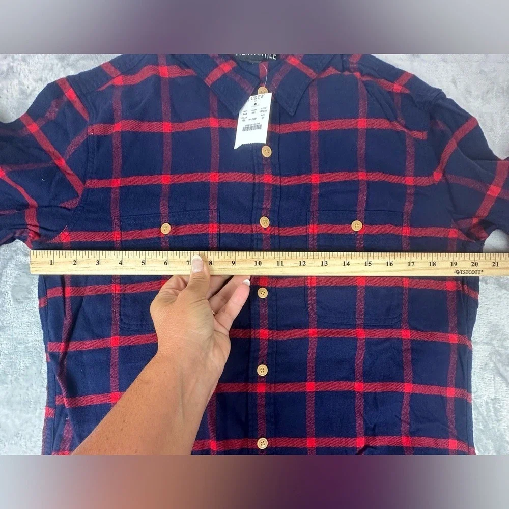 J Crew Mercantile Flannel Shirt Mens Med Long Sleeve Button Plaid Red‎ Navy New